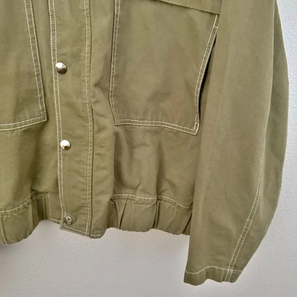 SANS SOUCI | Army Green Contrast Topstitch Moto Jacket Utility | Size Large - Picture 3 of 7
